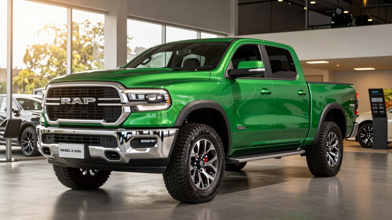 Ram 1500 Rebel X 2026: a pick-up em verde ousado atinge um novo patamar.